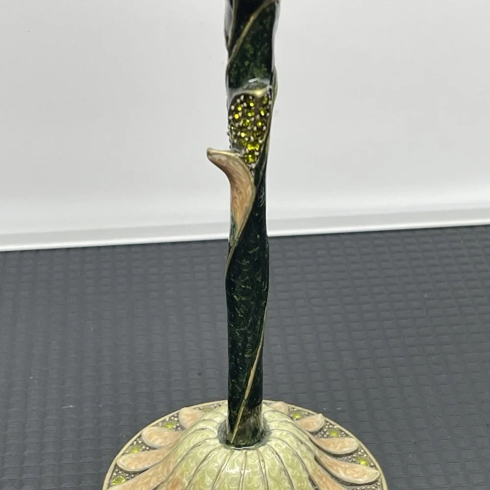 Vintage Enamel Solid Metal Candle Holder Candlestick Art Nouveau‎ Floral Jeweled